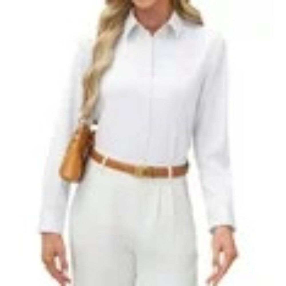 Classic White Button-Down Blouse - Women's Long Sleeve